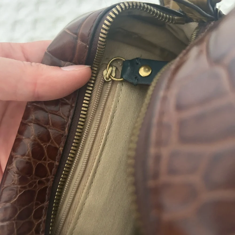 J. Crew Purple and Brown Colorblocked Croc Embossed Leather Crossbody Bag